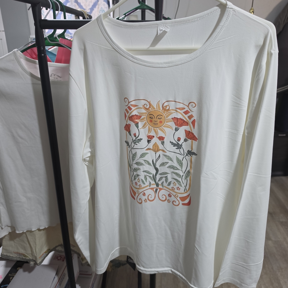 Sun and Floral Graphic Long Sleeve Top